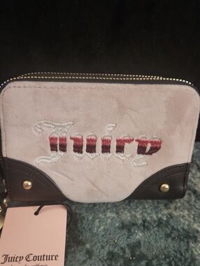Juicy Couture 2 Compartment Light Pink Plush Wallet with Black Trim